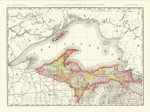 Historic Map : United States Maps, Michigan Upper Peninsula 1894 , Vintage Wall Art