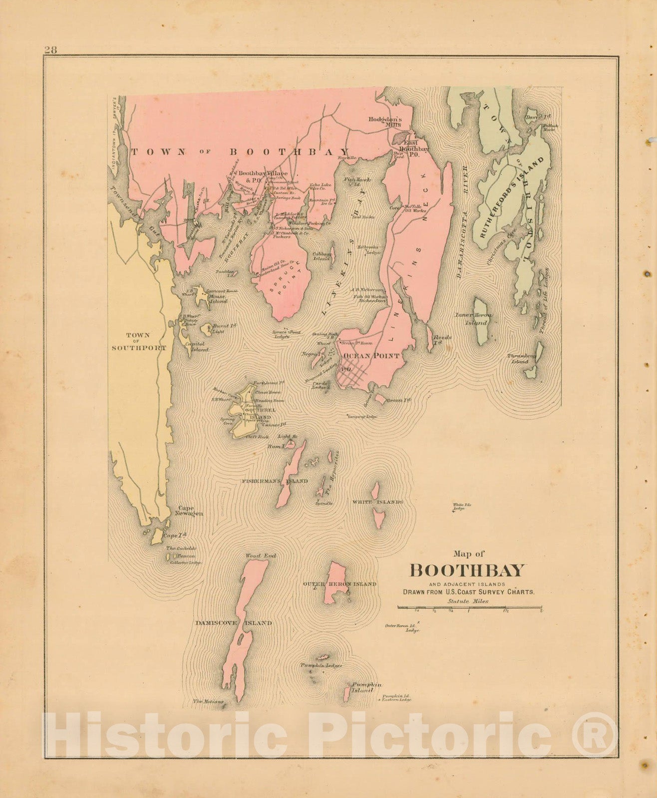 Historic Map : Atlas State of Maine, Booth Bay & Bristol 1894-95 , Vintage Wall Art