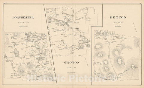 Historic Map : Benton & Dorchester & Groton 1892 , Town and City Atlas State of New Hampshire , Vintage Wall Art