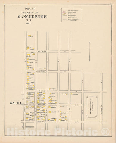 Historic Map : Manchester 1892 , Town and City Atlas State of New Hampshire , v12, Vintage Wall Art
