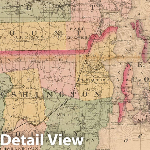Historic Map : Atlas State of Rhode Island, Rhode Island 1870 , Vintage Wall Art