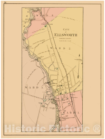 Historic Map : Atlas State of Maine, Ellsworth 1894-95 , Vintage Wall Art