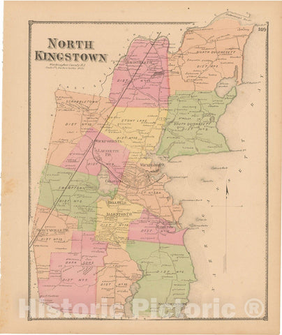 Historic Map : Atlas State of Rhode Island, North Kingstown 1870 , Vintage Wall Art