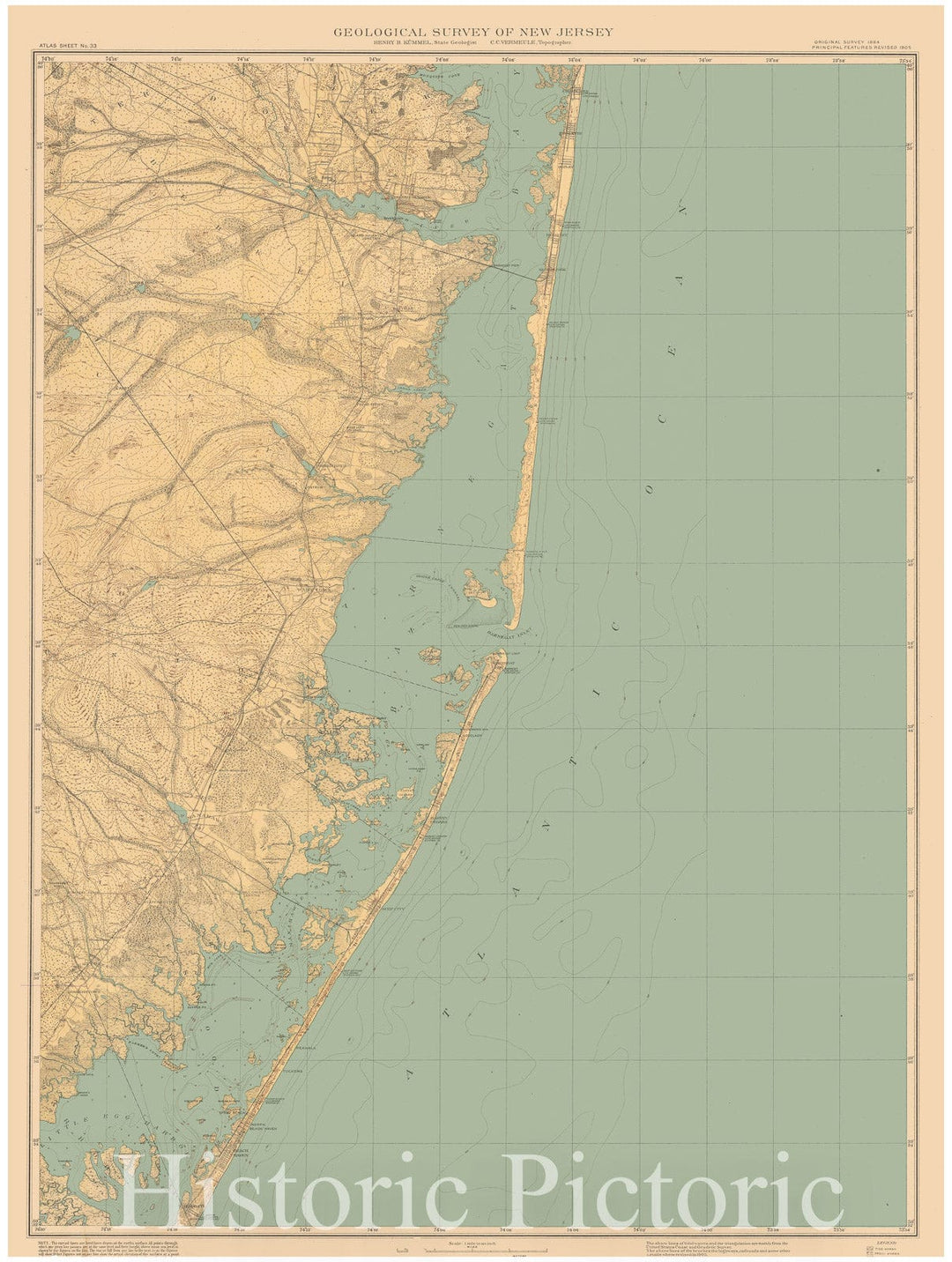 Historic Map : Long Beach Island 1905 Topographic Map , Vintage Wall Art