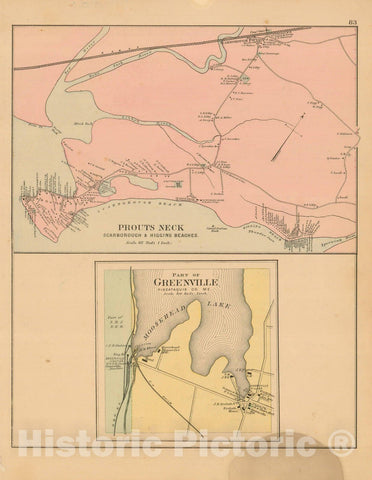 Historic Map : Atlas State of Maine, Greenville & Prouts Neck 1894-95 , Vintage Wall Art