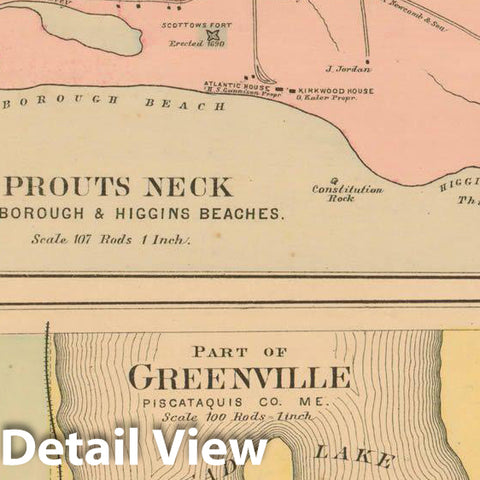 Historic Map : Atlas State of Maine, Greenville & Prouts Neck 1894-95 , Vintage Wall Art