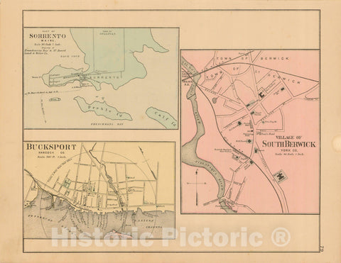 Historic Map : Atlas State of Maine, Bucksport & Sorrento & South Berwick 1894-95 , Vintage Wall Art