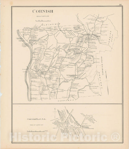 Historic Map : Cornish 1892 , Town and City Atlas State of New Hampshire , Vintage Wall Art