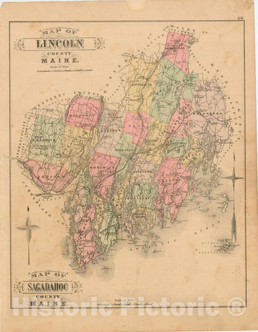Historic Map : Atlas State of Maine, Lincoln 1894-95 , Vintage Wall Art