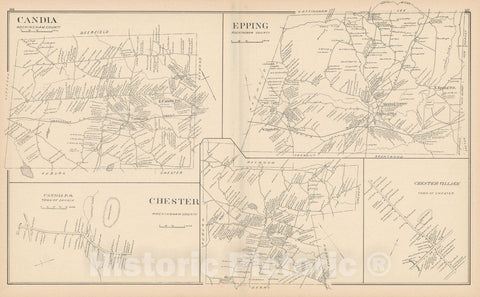 Historic Map : Candia & Chester & Epping 1892 , Town and City Atlas State of New Hampshire , Vintage Wall Art