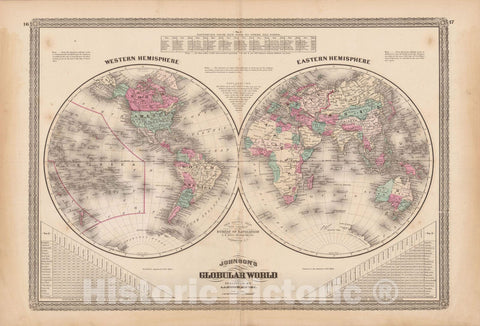 Historic Map : Family Atlas World, World Map 1873 , Vintage Wall Art