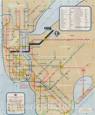 Historic Map : New York City Transit Maps, NYC World's Fair Subway Map 1964 Railroad Catography , Vintage Wall Art