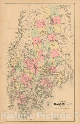 Historic Map : Atlas State of Maine, Hancock 1894-95 , Vintage Wall Art