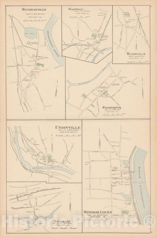 Historic Map : Atlas State of Connecticut, Bloomfield & East Hartford & Farmington & Simsbury & Wetherfield & Windsor 1893 , Vintage Wall Art