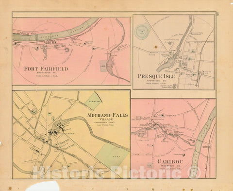 Historic Map : Atlas State of Maine, Caribou & Fort Fairfield & Mechanic Falls & Presque Isle 1894-95 , Vintage Wall Art