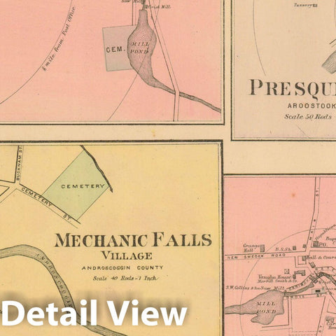 Historic Map : Atlas State of Maine, Caribou & Fort Fairfield & Mechanic Falls & Presque Isle 1894-95 , Vintage Wall Art