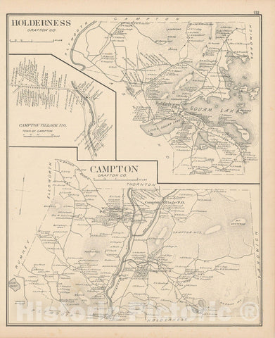Historic Map : Campton & Holderness 1892 , Town and City Atlas State of New Hampshire , Vintage Wall Art