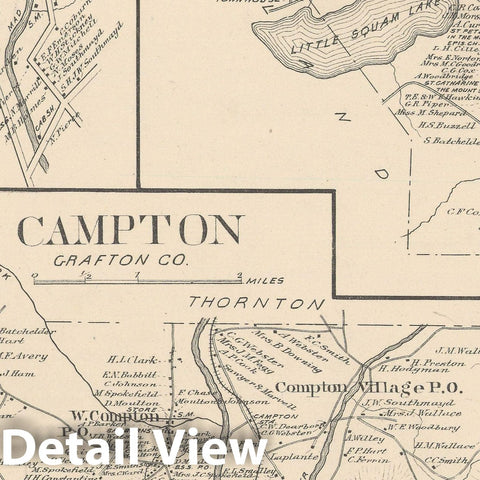 Historic Map : Campton & Holderness 1892 , Town and City Atlas State of New Hampshire , Vintage Wall Art