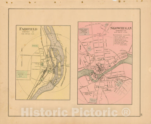 Historic Map : Atlas State of Maine, Fairfield & Skowhegan 1894-95 , Vintage Wall Art