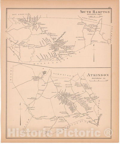 Historic Map : Atkinson & South Hampton 1892 , Town and City Atlas State of New Hampshire , Vintage Wall Art