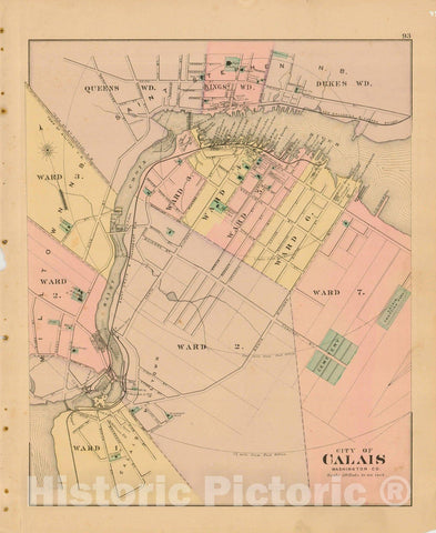 Historic Map : Atlas State of Maine, Calais 1894-95 , Vintage Wall Art