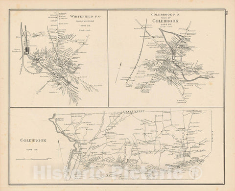 Historic Map : Colebrook & Whitefield 1892 , Town and City Atlas State of New Hampshire , Vintage Wall Art