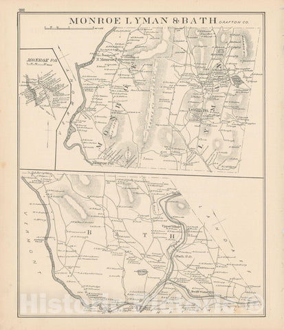 Historic Map : Bath & Lyman & Monroe 1892 , Town and City Atlas State of New Hampshire , Vintage Wall Art
