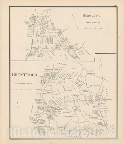Historic Map : Brentwood & Hampton 1892 , Town and City Atlas State of New Hampshire , Vintage Wall Art