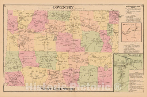 Historic Map : Atlas State of Rhode Island, Coventry & West Greenwich 1870 , Vintage Wall Art