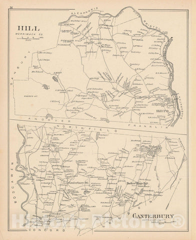 Historic Map : Canterbury & Hill 1892 , Town and City Atlas State of New Hampshire , Vintage Wall Art