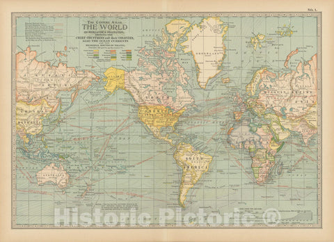 Historic Map : Century Atlas World, World Map 1914 , v2, Vintage Wall Art