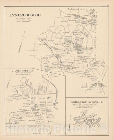 Historic Map : Amherst & Lyndeborough 1892 , Town and City Atlas State of New Hampshire , Vintage Wall Art