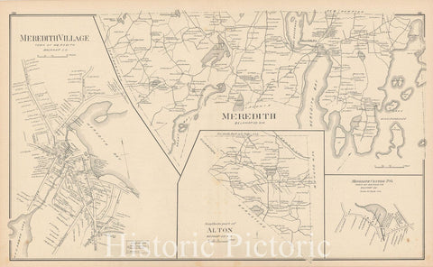 Historic Map : Alton & Meredith 1892 , Town and City Atlas State of New Hampshire , Vintage Wall Art