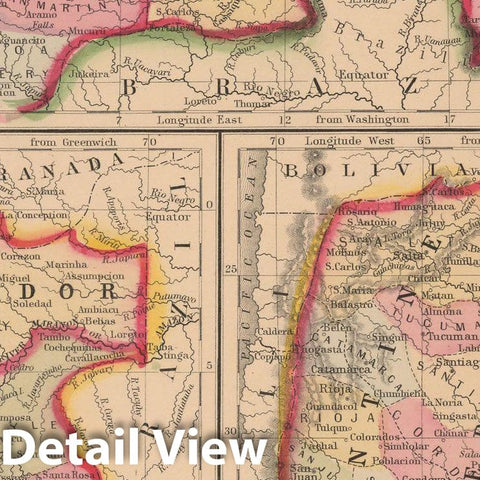 Historic Map : Peru & Argentina & Venezuela & Ecuador & Colombia 1867 , New General Atlas , Vintage Wall Art