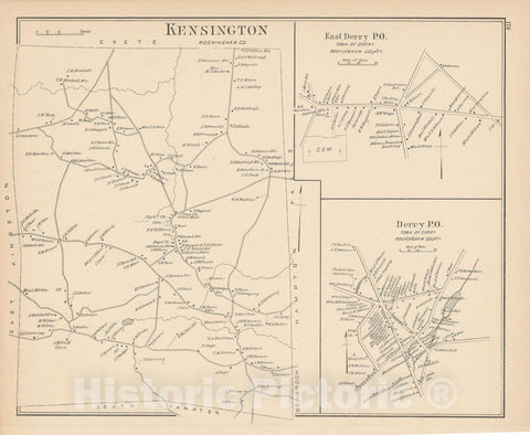 Historic Map : Derry & Kensington 1892 , Town and City Atlas State of New Hampshire , Vintage Wall Art