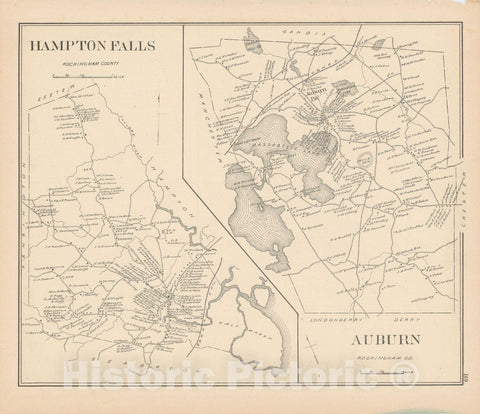 Historic Map : Auburn & Hampton Falls 1892 , Town and City Atlas State of New Hampshire , Vintage Wall Art