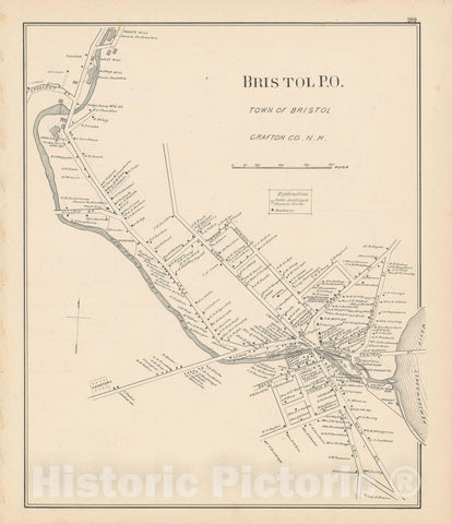 Historic Map : Bristol 1892 , Town and City Atlas State of New Hampshire , Vintage Wall Art