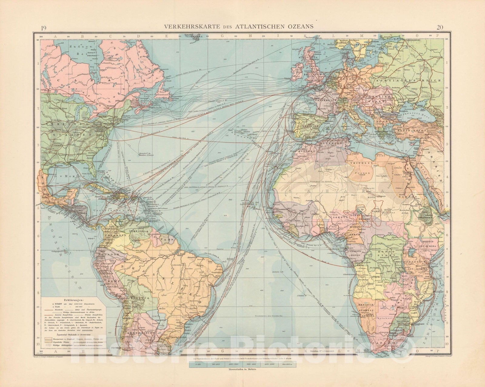 Historic Map : World Map 1899 , Andrees Allgemeiner Handatlas , v2, Vintage Wall Art