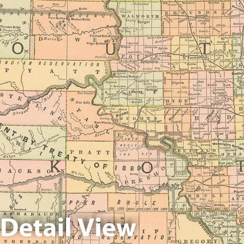 Historic Map : United States Maps, South Dakota 1894 , Vintage Wall Art