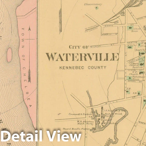 Historic Map : Atlas State of Maine, Waterville 1894-95 , Vintage Wall Art