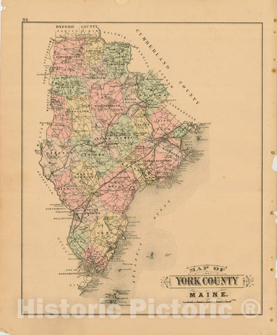 Historic Map : Atlas State of Maine, York 1894-95 , Vintage Wall Art