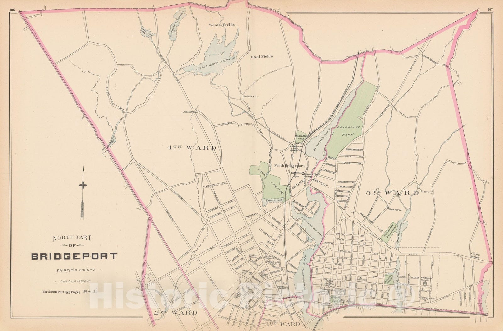 Historic Map : Bridgeport 1893 , Town and City Atlas State of Connecticut , Vintage Wall Art