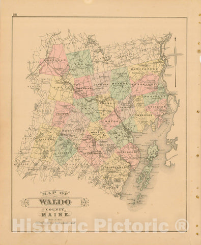 Historic Map : Atlas State of Maine, Waldo 1894-95 , Vintage Wall Art