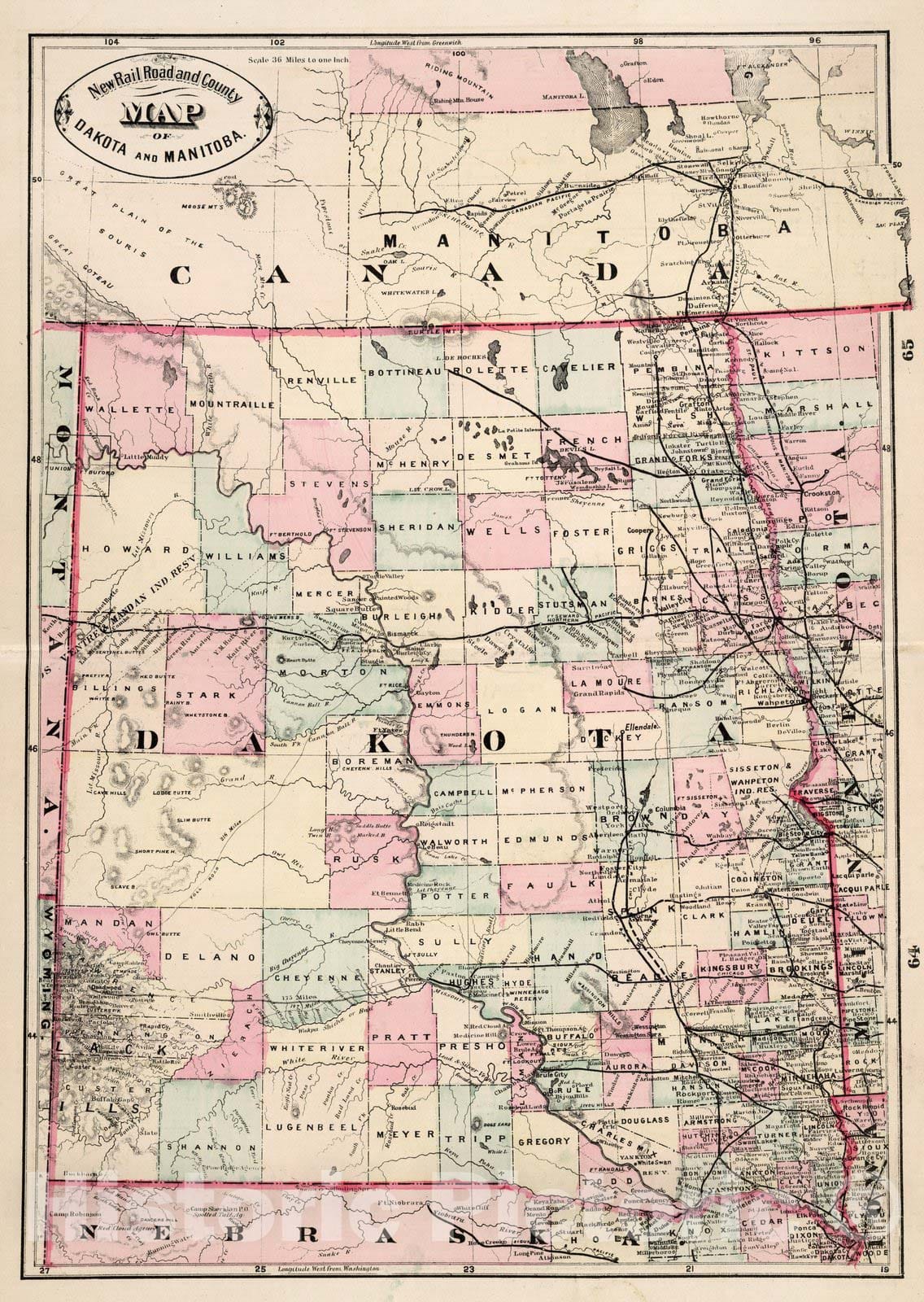 Historic Map : World Atlas Map, Dakota and Manitoba. 1882 - Vintage Wa – Historic Pictoric