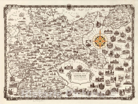 Historic Map : A Pictorial Map of Germany, 1935 - Vintage Wall Art