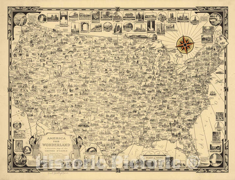 Historic Map : America the Wonderland. A Pictorial Map of the United States, 1940 - Vintage Wall Art