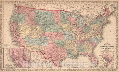 Historic Map : A new map of the United States of America. By J.H. Young, 1859 - Vintage Wall Art