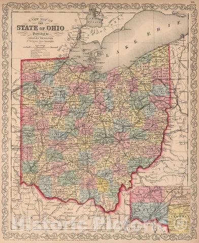 Historic Map : A New Map of the State of Ohio : Published by Charles Desilver, 1856 - Vintage Wall Art