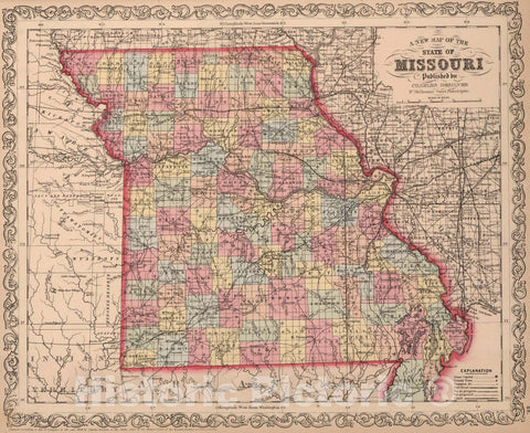 Historic Map : A New Map of the State of Missouri : Published by Charles Desilver, 1859 - Vintage Wall Art