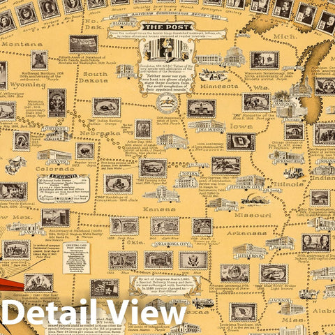 Historic Map : The pictorial map : Stamps of America, 1947 - Vintage Wall Art